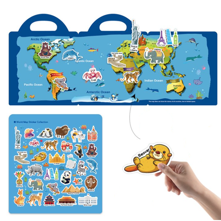 World map with sticker collection 25x70 cm