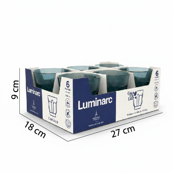 Glass 250 ml 6 pcs, Կապույտ