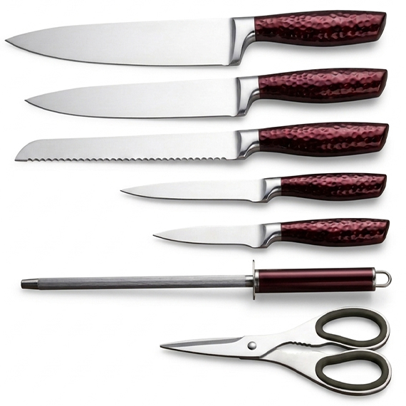 Set of knives with stand and sharpener