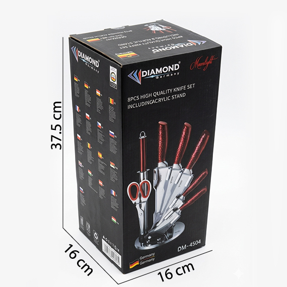 Set of knives with stand and sharpener
