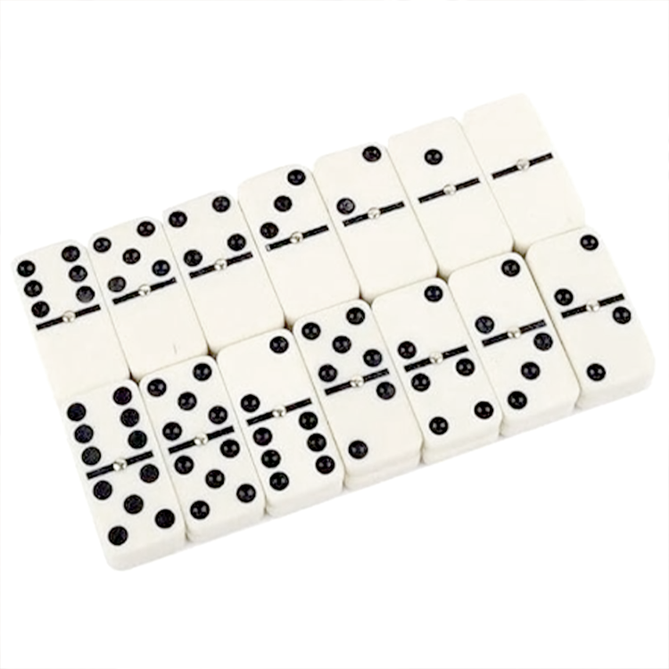 Dominoes in a metal box with 28 bones