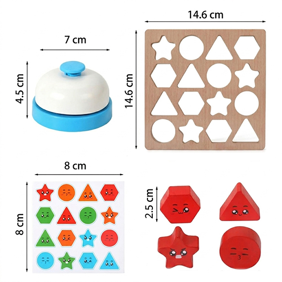 Geometric wooden figures with a bell