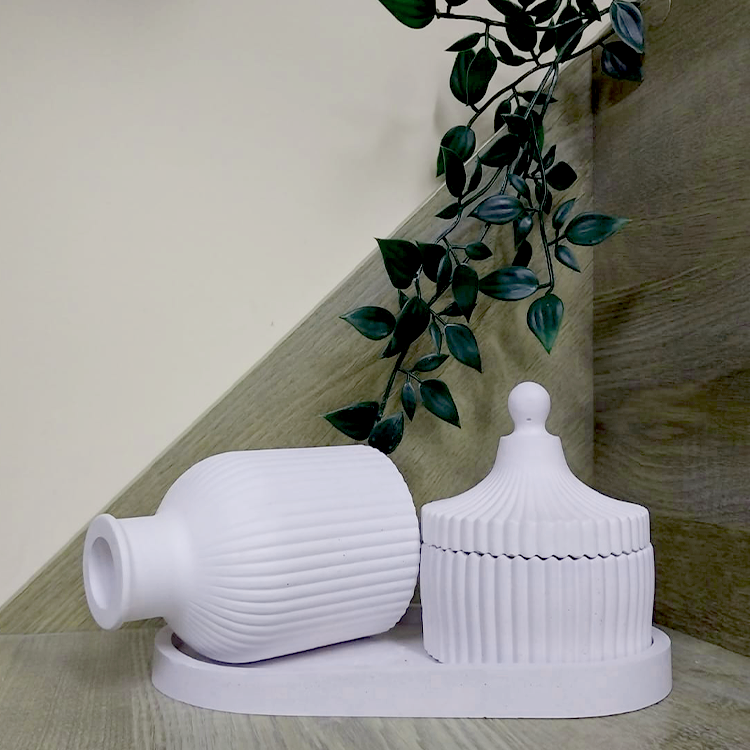Plaster set with scented candle and sticks, Բաց վարդագույն