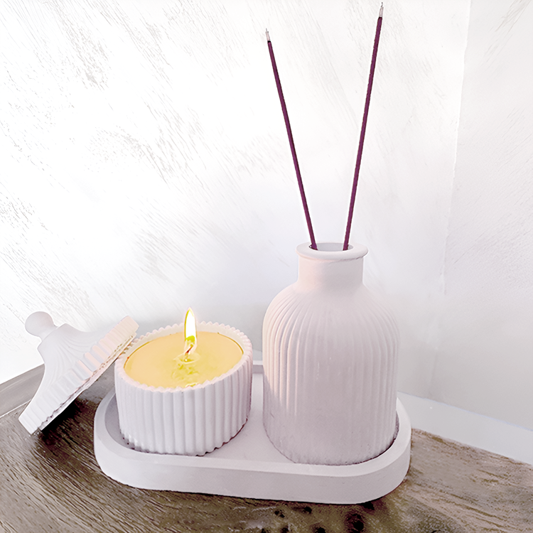 Plaster set with scented candle and sticks, Բաց վարդագույն