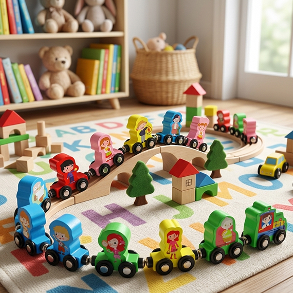 Train with 10 wooden carriages
