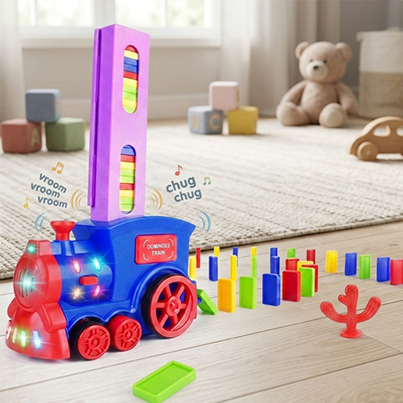 Electric train placing dominoes