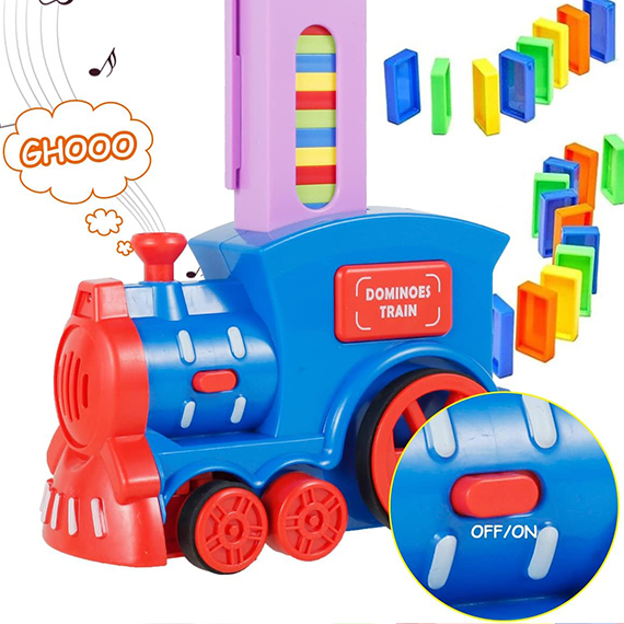 Electric train placing dominoes