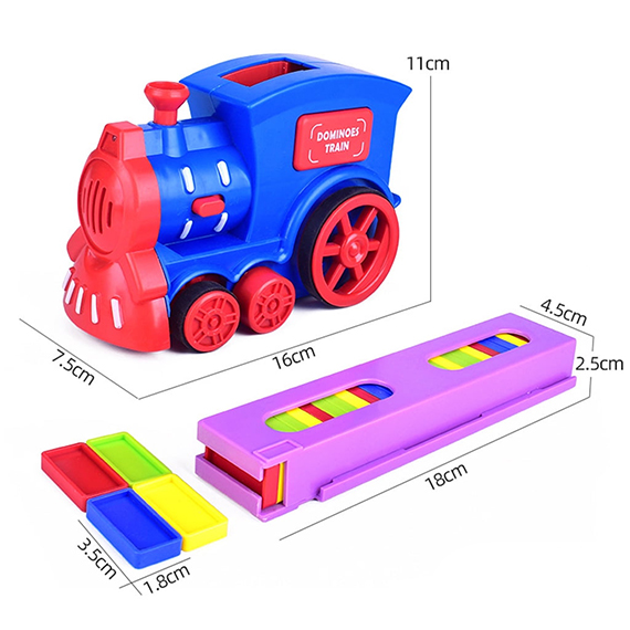 Electric train placing dominoes
