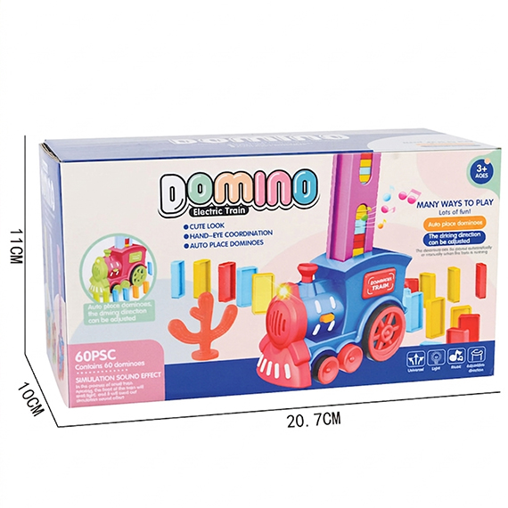 Electric train placing dominoes