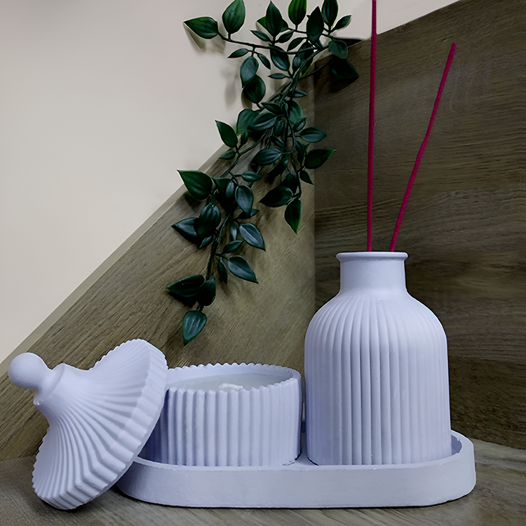 Plaster set with scented candle and sticks, Բաց կապույտ