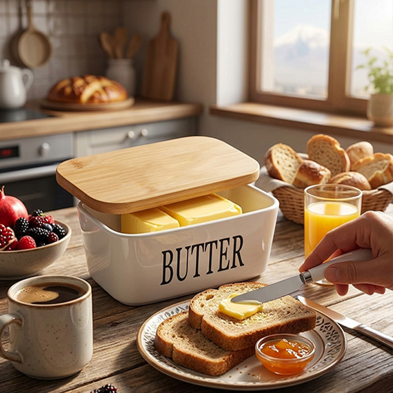 Butter dish with knife 10x18 cm, Սպիտակ