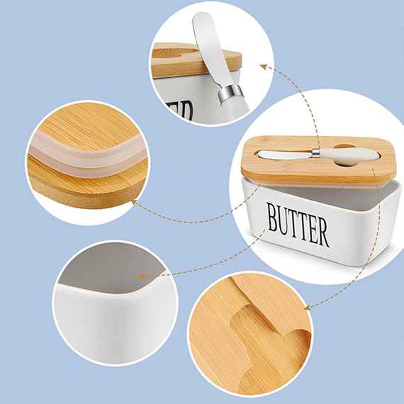 Butter dish with knife 10x18 cm, Սպիտակ