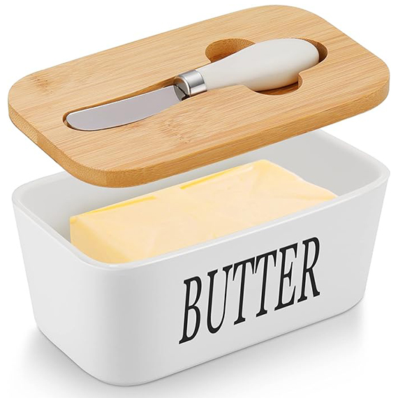 Butter dish with knife 10x18 cm, Սպիտակ