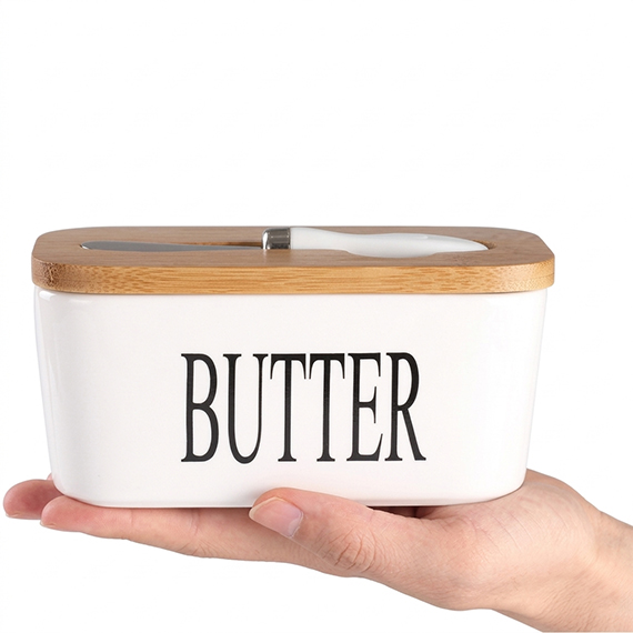 Butter dish with knife 10x18 cm, Սպիտակ