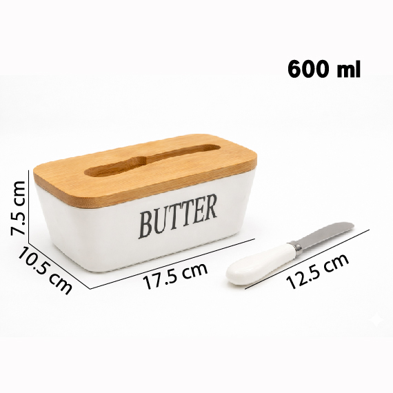 Butter dish with knife 10x18 cm, Սպիտակ