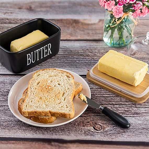 Butter dish with knife 10x18 cm, Սև
