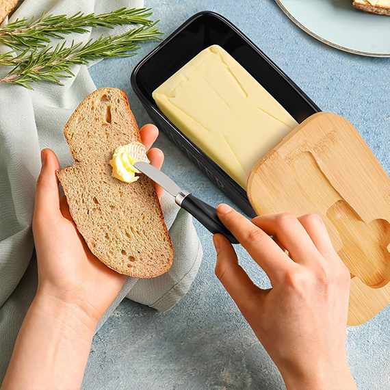Butter dish with knife 10x18 cm, Սև