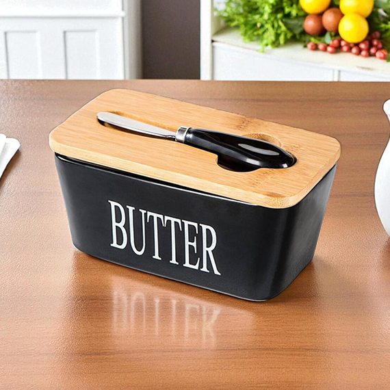 Butter dish with knife 10x18 cm, Սև