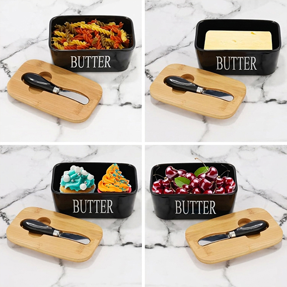 Butter dish with knife 10x18 cm, Սև