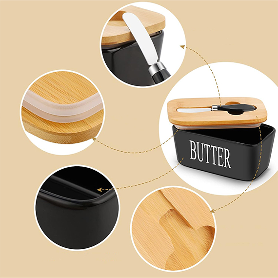 Butter dish with knife 10x18 cm, Սև