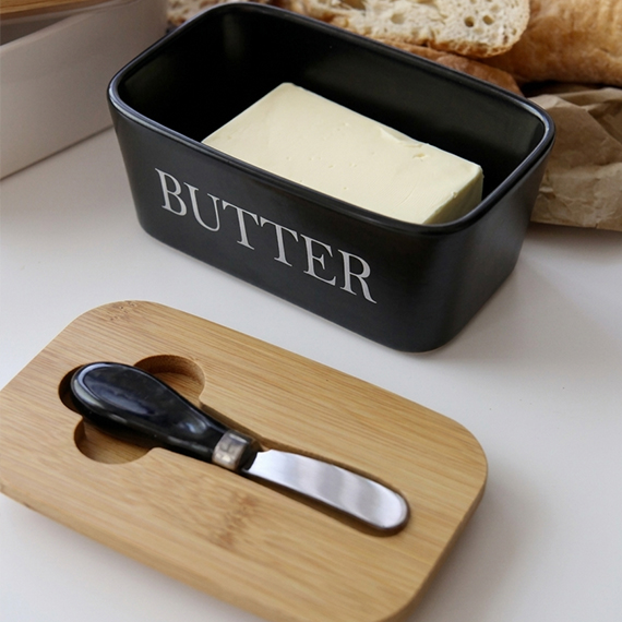 Butter dish with knife 10x18 cm, Սև
