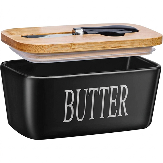 Butter dish with knife 10x18 cm, Սև