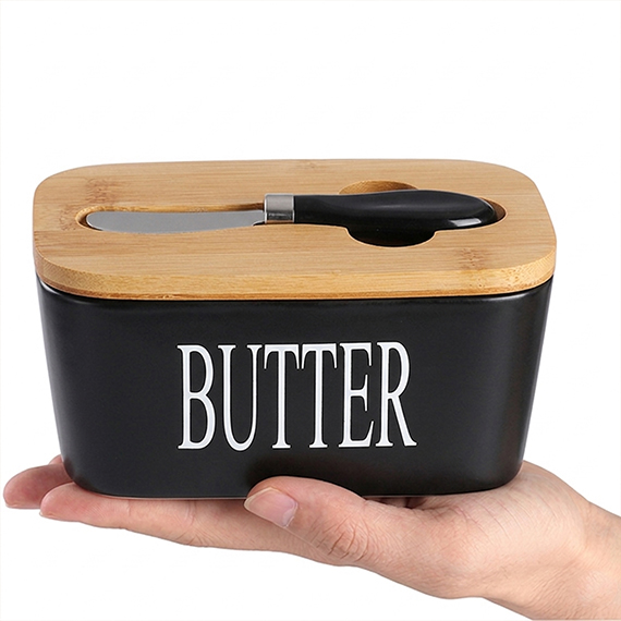 Butter dish with knife 10x18 cm, Սև