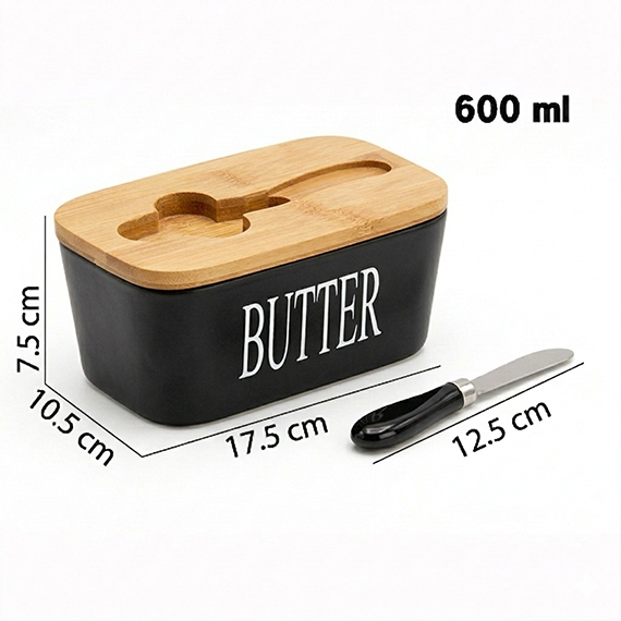 Butter dish with knife 10x18 cm, Սև
