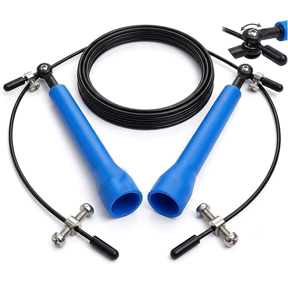 Skipping rope with steel cable and plastic handle