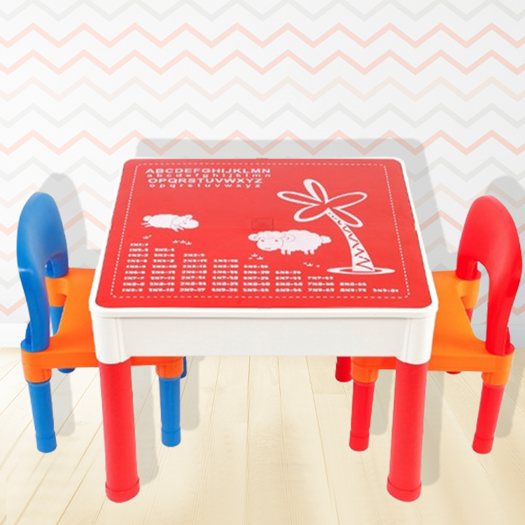Children's table with 2 chairs and a field for a construction set 51x51 cm