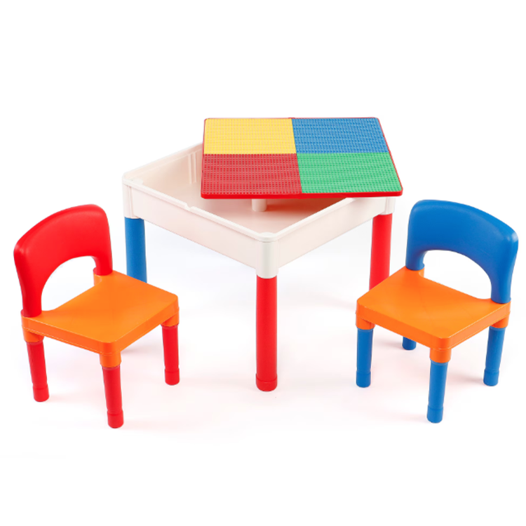 Children's table with 2 chairs and a field for a construction set 51x51 cm
